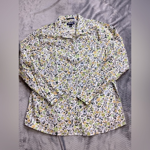 Lands End No Iron Floral Supima Button Up Shirt 18T 18 Tall - Picture 1 of 6
